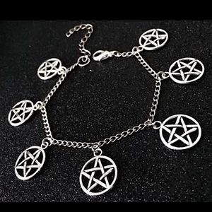 Pentagram Charm Bracelet Silver womans jewelry goth Witch pentacle protection